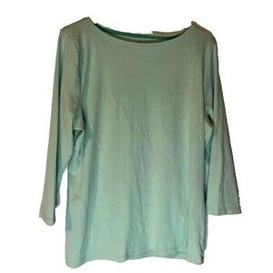 Talbots Petites Tee XLP Mint Green Boat Neck 3/4 Sleeve Pima Cotton Casual